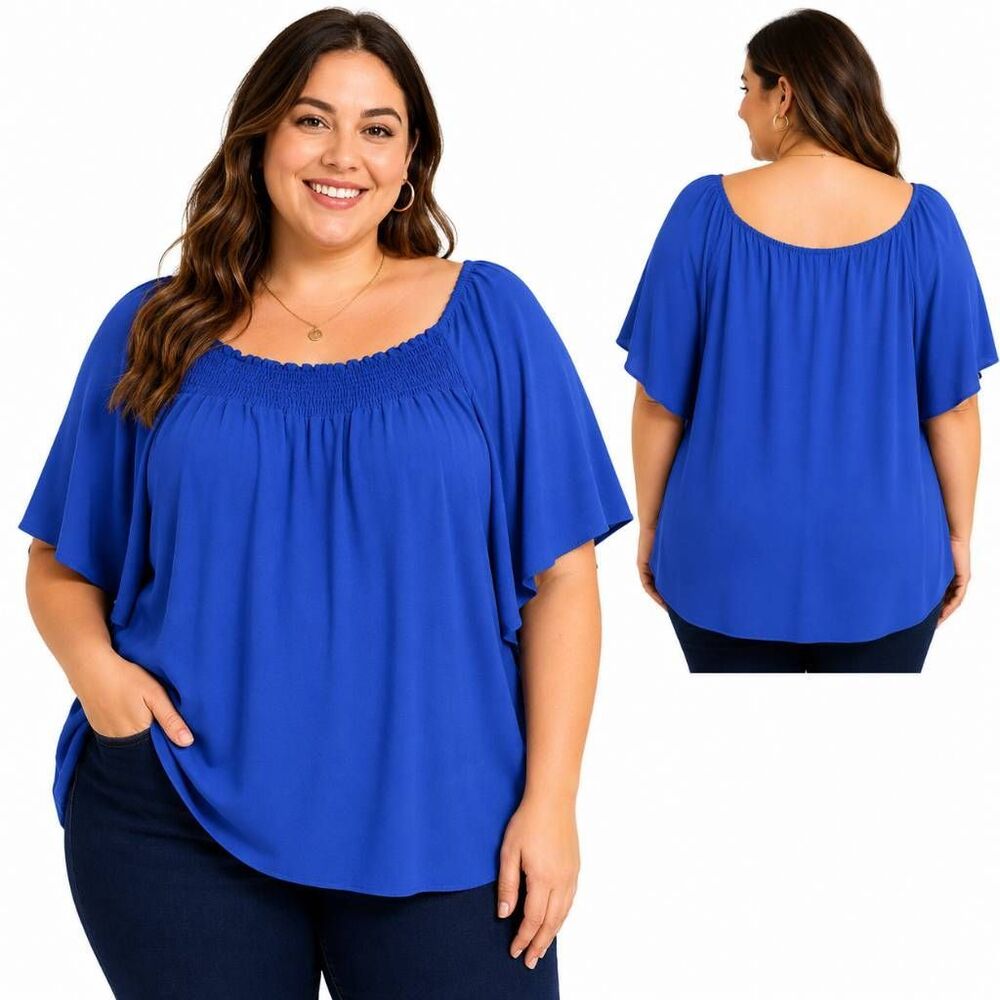 Chic Soul Women’s 3XL Royal Blue Flutter Sleeve Blouse